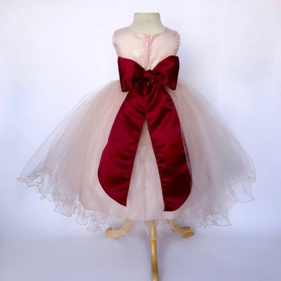 Blush Pink Maroon Sash Girls Dress - Picture 5 of 5